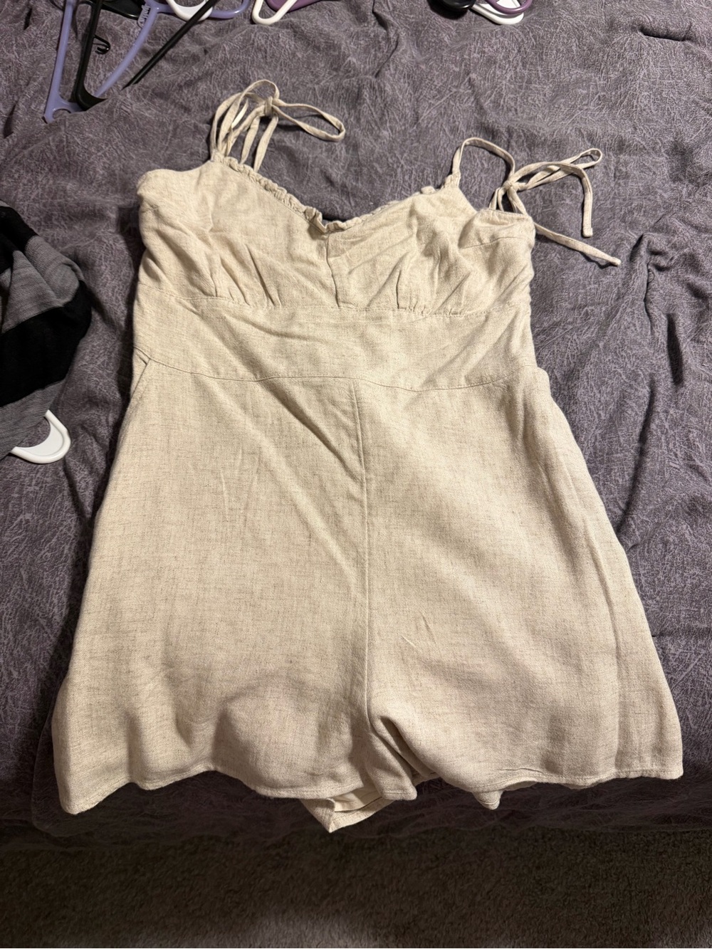 Abercrombie & Fitch Cream Smocked Romper linen